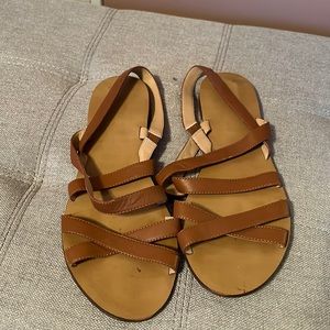 Size 11 J. Crew strappy sandals in tan leather.